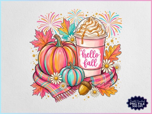 Download Preppy Hello Fall Pumpkin Coffee PNG - Coffee Collection