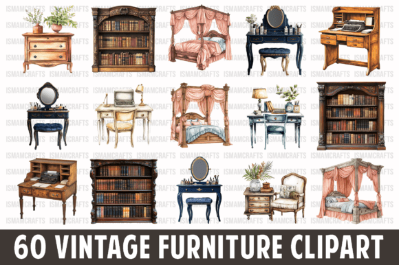 Download Vintage Furniture Watercolor Clipart PNG - Vintage furniture Collection