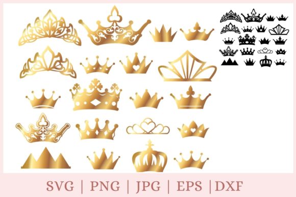 Download 20 Gold Crown, Princess Tiara Pack - Gold Collection